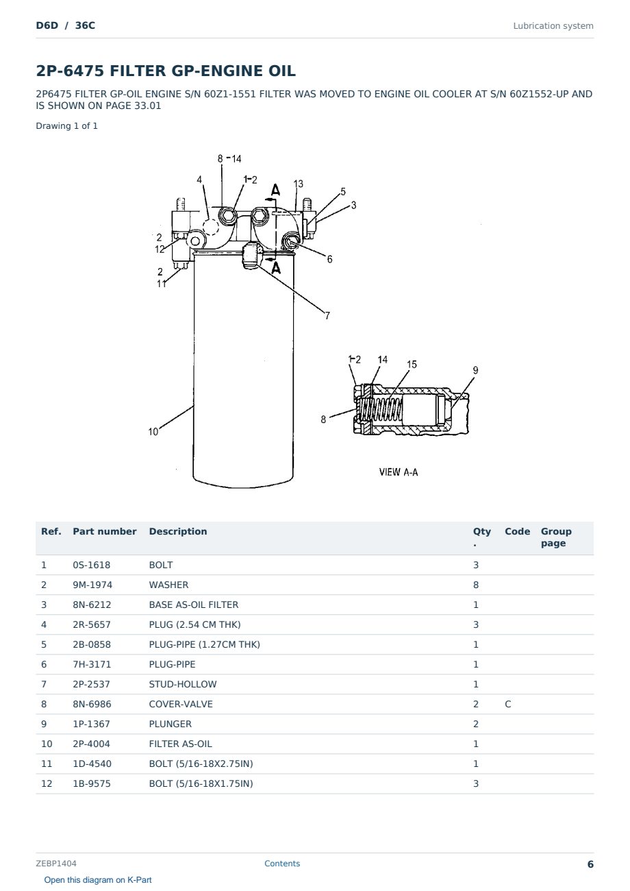 Caterpillar D6D S/N 36C Partsbook ZEBP1404 (English) - sample page 6 of 10 Caterpillar D6D S/N 36C Partsbook ZEBP1404 (English) - sample page 6 of 10