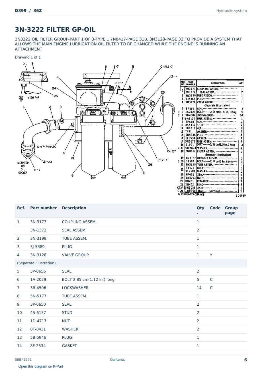 Caterpillar D399 S/N 36Z Partsbook SEBP1291 (English) - sample page 6 of 10 Caterpillar D399 S/N 36Z Partsbook SEBP1291 (English) - sample page 6 of 10