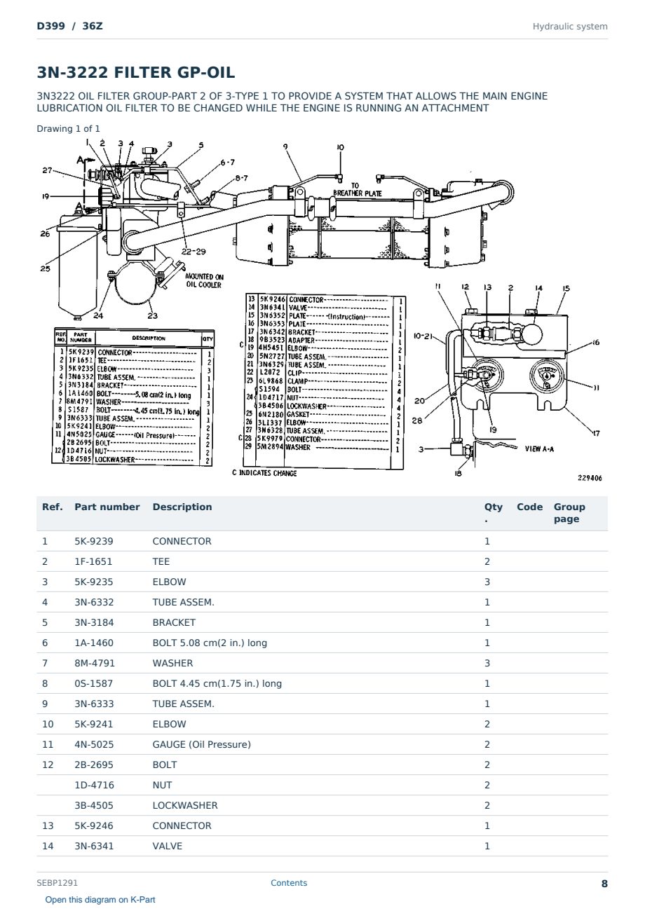 Caterpillar D399 S/N 36Z Partsbook SEBP1291 (English) - sample page 8 of 10 Caterpillar D399 S/N 36Z Partsbook SEBP1291 (English) - sample page 8 of 10