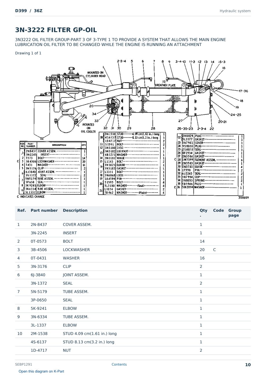 Caterpillar D399 S/N 36Z Partsbook SEBP1291 (English) - sample page 10 of 10 Caterpillar D399 S/N 36Z Partsbook SEBP1291 (English) - sample page 10 of 10