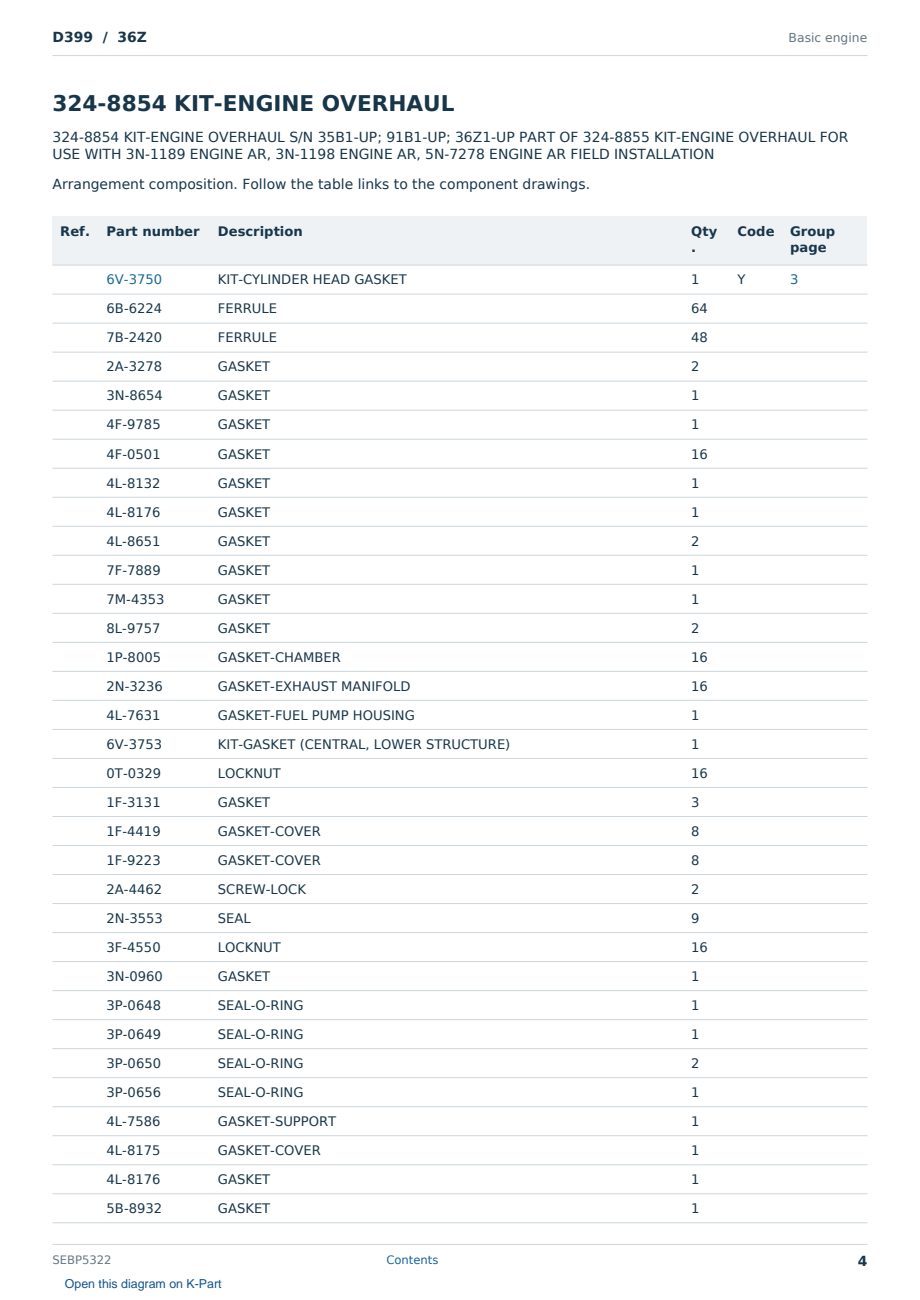 Caterpillar D399 S/N 36Z Partsbook SEBP5322 (English) - sample page 4 of 9 Caterpillar D399 S/N 36Z Partsbook SEBP5322 (English) - sample page 4 of 9