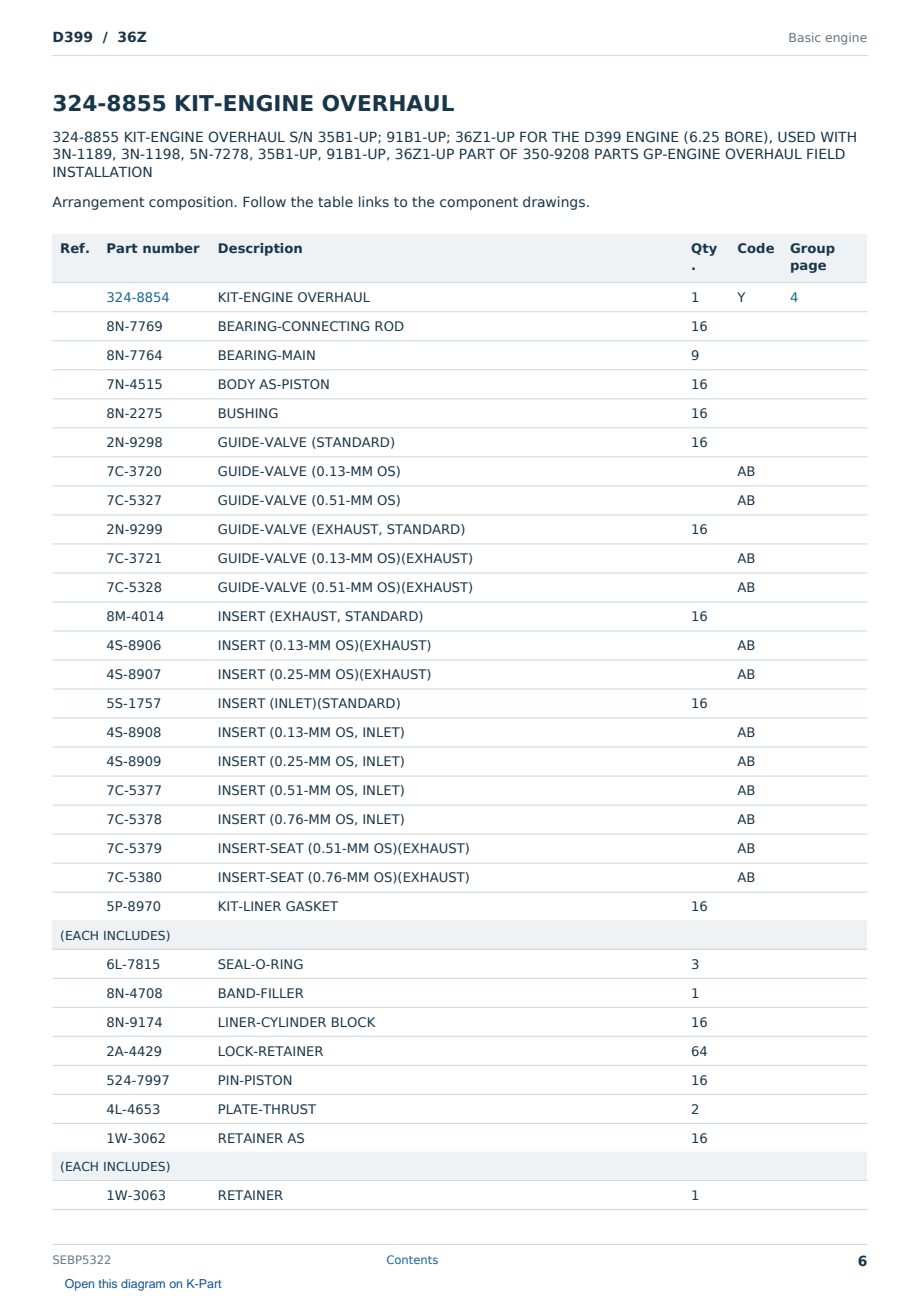 Caterpillar D399 S/N 36Z Partsbook SEBP5322 (English) - sample page 6 of 9 Caterpillar D399 S/N 36Z Partsbook SEBP5322 (English) - sample page 6 of 9