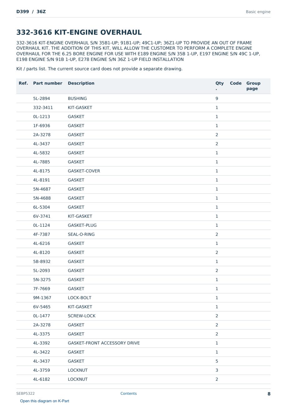 Caterpillar D399 S/N 36Z Partsbook SEBP5322 (English) - sample page 8 of 9 Caterpillar D399 S/N 36Z Partsbook SEBP5322 (English) - sample page 8 of 9