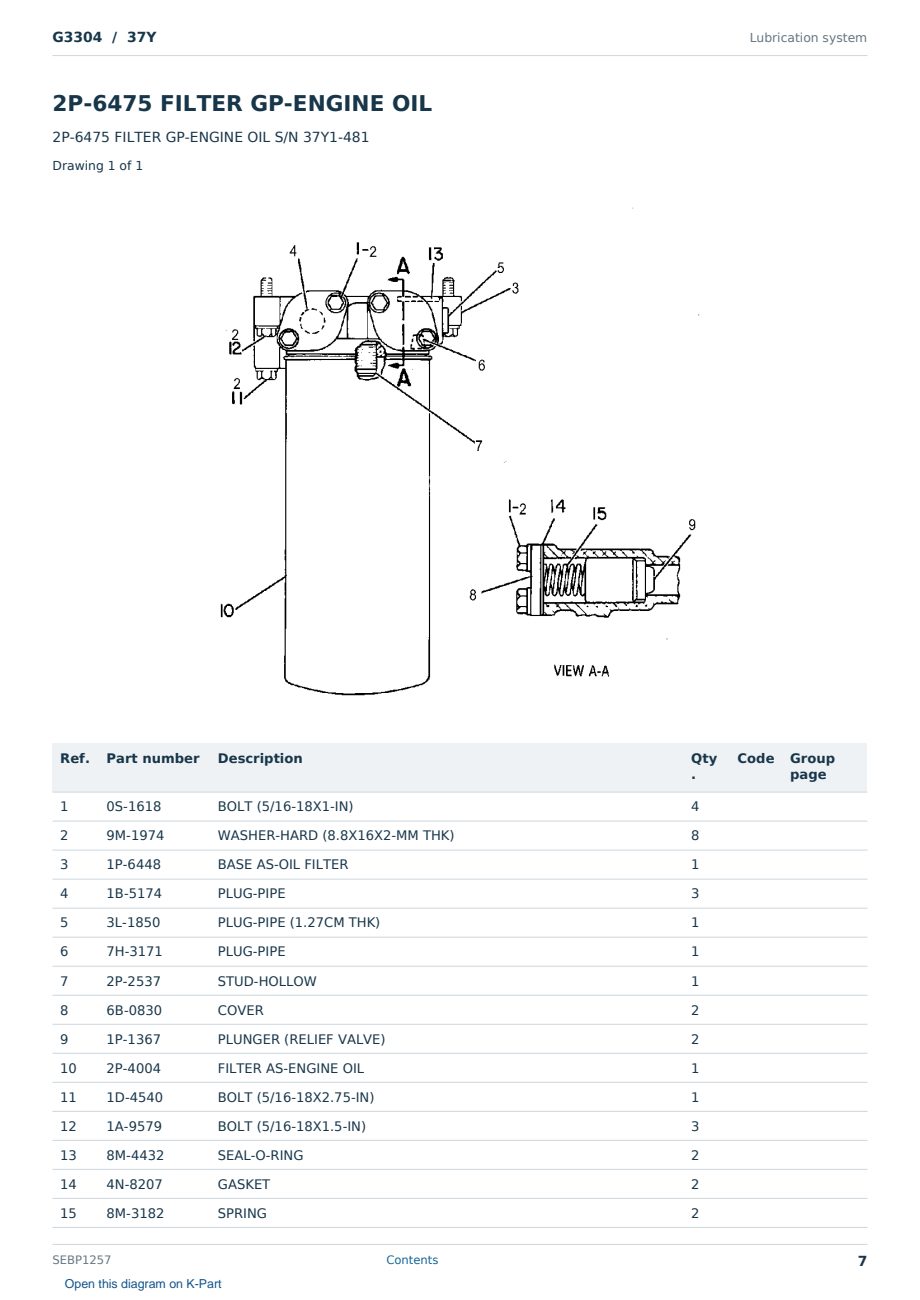 Caterpillar G3304 S/N 37Y Partsbook SEBP1257 (English) - sample page 7 of 10 Caterpillar G3304 S/N 37Y Partsbook SEBP1257 (English) - sample page 7 of 10