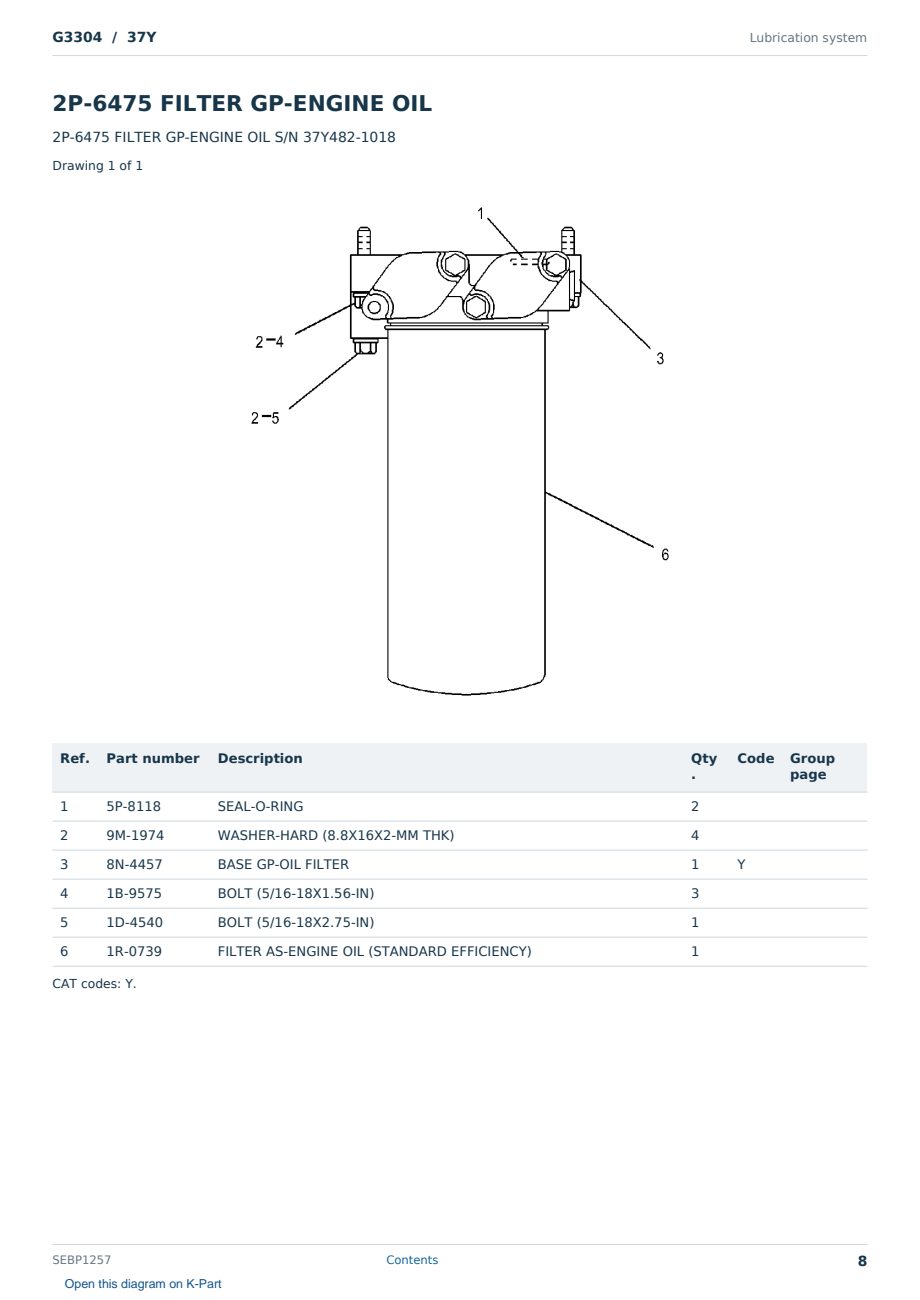 Caterpillar G3304 S/N 37Y Partsbook SEBP1257 (English) - sample page 8 of 10 Caterpillar G3304 S/N 37Y Partsbook SEBP1257 (English) - sample page 8 of 10