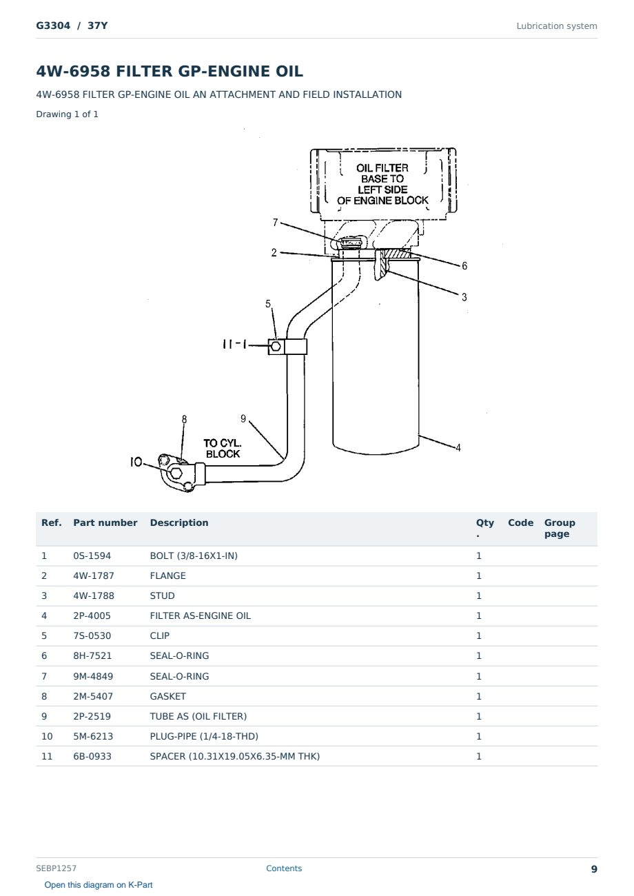 Caterpillar G3304 S/N 37Y Partsbook SEBP1257 (English) - sample page 9 of 10 Caterpillar G3304 S/N 37Y Partsbook SEBP1257 (English) - sample page 9 of 10
