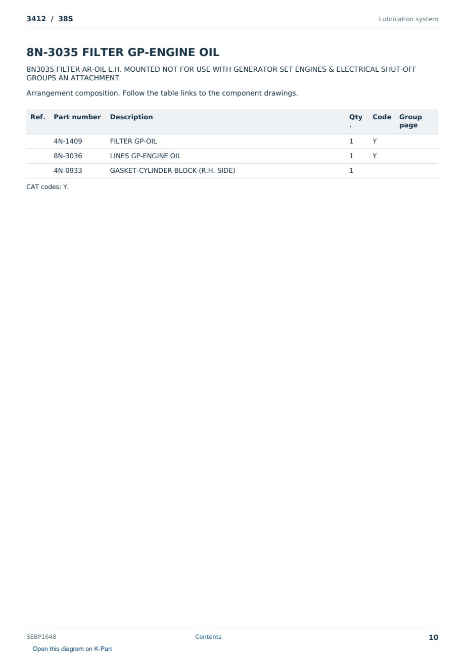 Caterpillar 3412 S/N 38S Partsbook SEBP1648 (English) - sample page 10 of 10 Caterpillar 3412 S/N 38S Partsbook SEBP1648 (English) - sample page 10 of 10