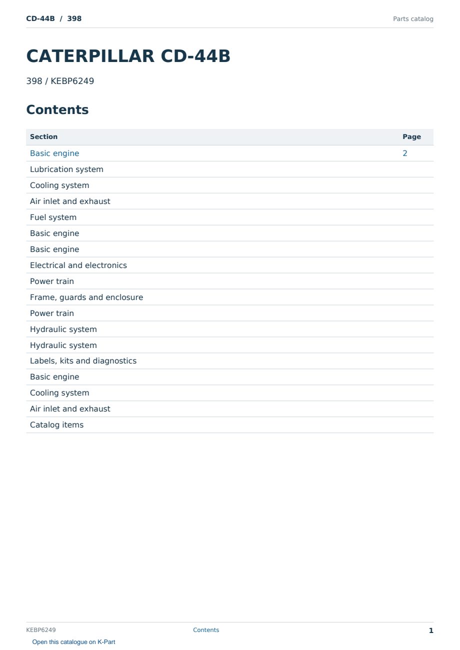 Caterpillar CD-44B S/N 398 Partsbook KEBP6249 (English) - sample page 1 of 10 Caterpillar CD-44B S/N 398 Partsbook KEBP6249 (English) - sample page 1 of 10