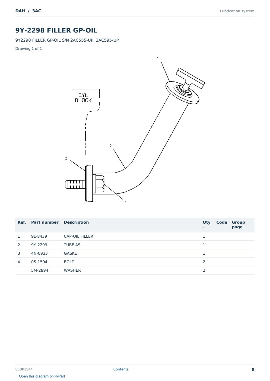 Caterpillar D4H S/N 3AC Partsbook SEBP1544 (English) - sample page 8 of 10 Caterpillar D4H S/N 3AC Partsbook SEBP1544 (English) - sample page 8 of 10