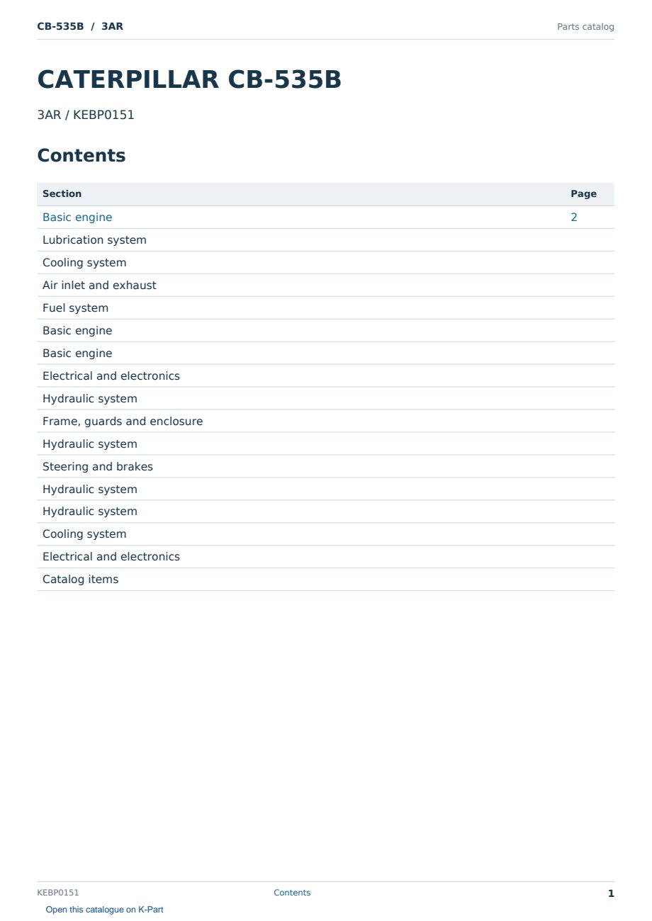 Caterpillar CB-535B S/N 3AR Partsbook KEBP0151 (English) - sample page 1 of 10 Caterpillar CB-535B S/N 3AR Partsbook KEBP0151 (English) - sample page 1 of 10