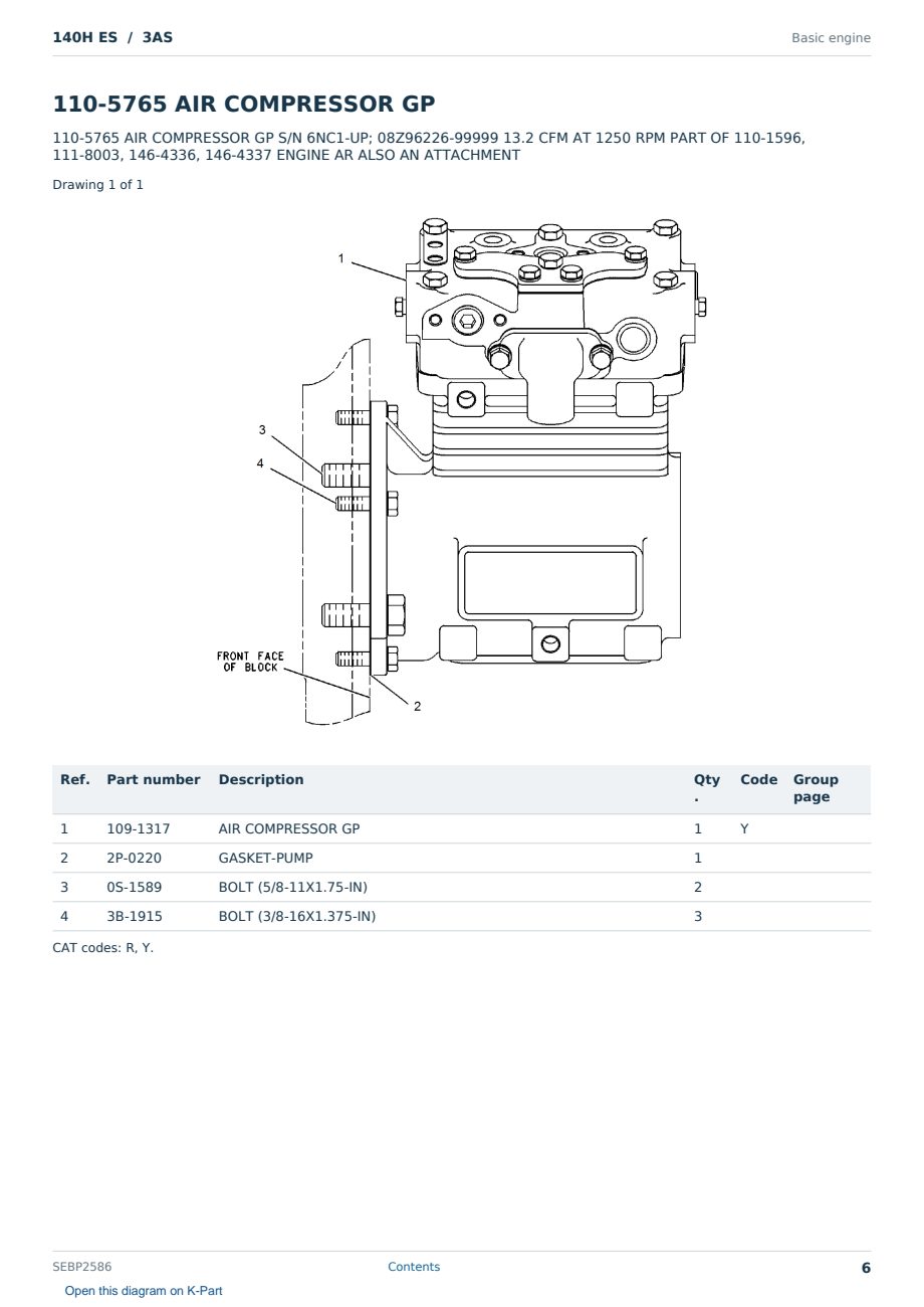 Caterpillar 140H ES S/N 3AS Partsbook SEBP2586 (English) - sample page 6 of 10 Caterpillar 140H ES S/N 3AS Partsbook SEBP2586 (English) - sample page 6 of 10