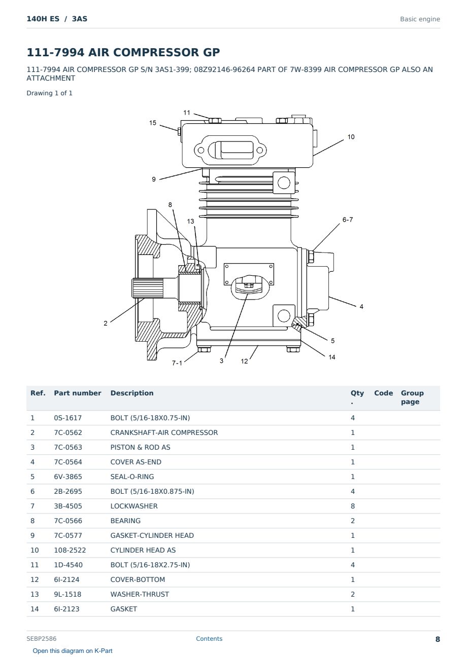 Caterpillar 140H ES S/N 3AS Partsbook SEBP2586 (English) - sample page 8 of 10 Caterpillar 140H ES S/N 3AS Partsbook SEBP2586 (English) - sample page 8 of 10