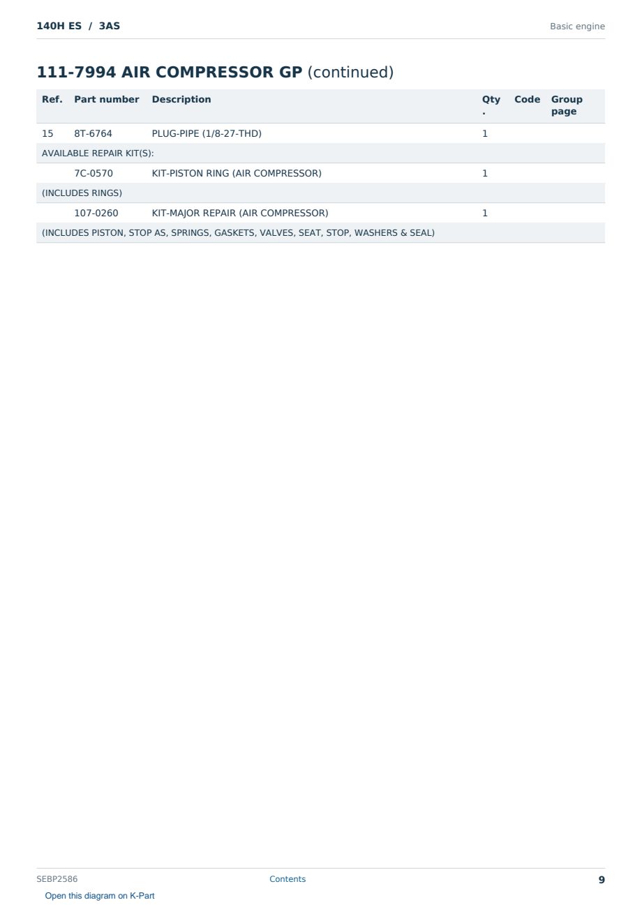 Caterpillar 140H ES S/N 3AS Partsbook SEBP2586 (English) - sample page 9 of 10 Caterpillar 140H ES S/N 3AS Partsbook SEBP2586 (English) - sample page 9 of 10