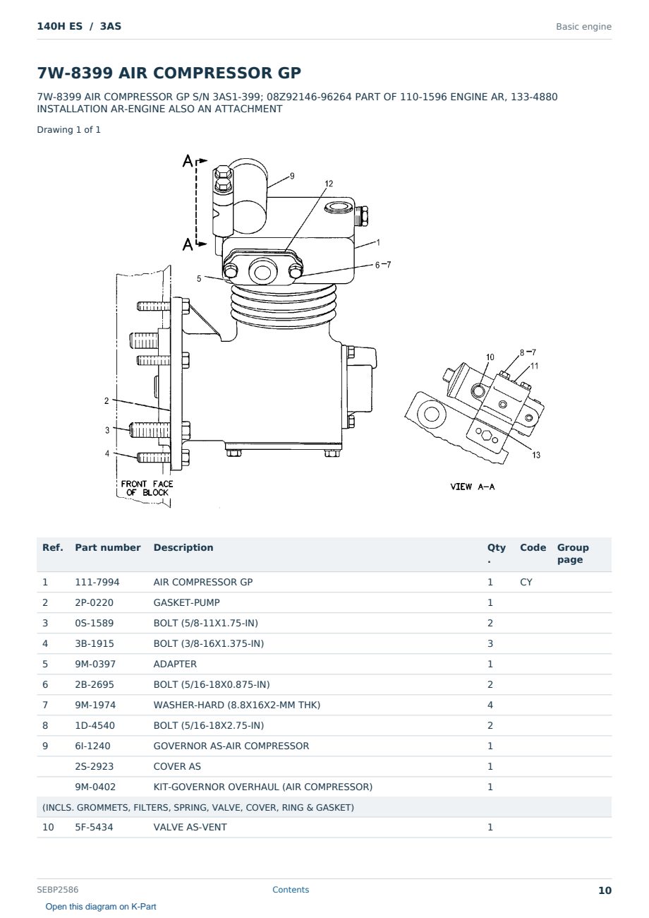 Caterpillar 140H ES S/N 3AS Partsbook SEBP2586 (English) - sample page 10 of 10 Caterpillar 140H ES S/N 3AS Partsbook SEBP2586 (English) - sample page 10 of 10