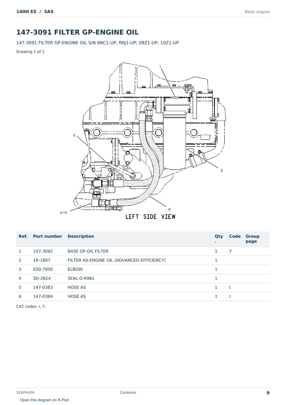 Caterpillar 140H ES S/N 3AS Partsbook SEBP6496 (English) - sample page 9 of 10 Caterpillar 140H ES S/N 3AS Partsbook SEBP6496 (English) - sample page 9 of 10
