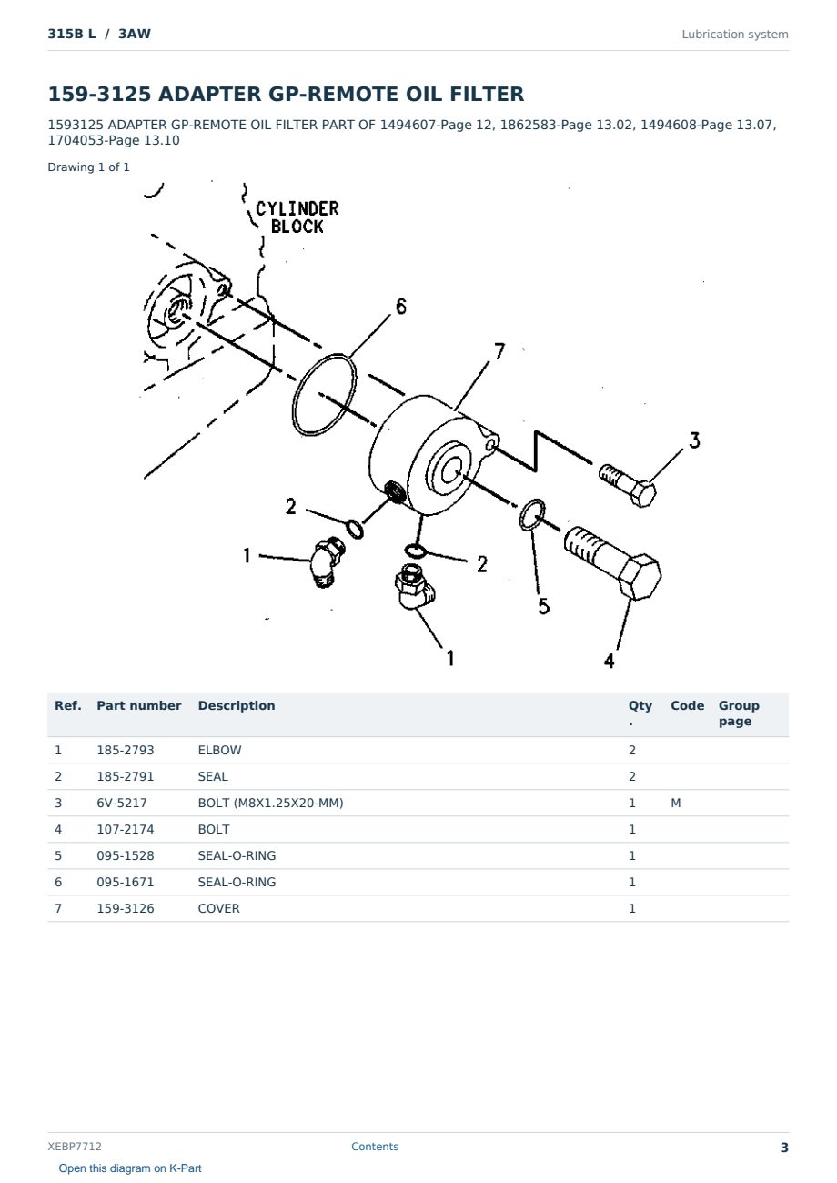 Caterpillar 315B L S/N 3AW Partsbook XEBP7712 (English) - sample page 3 of 10 Caterpillar 315B L S/N 3AW Partsbook XEBP7712 (English) - sample page 3 of 10