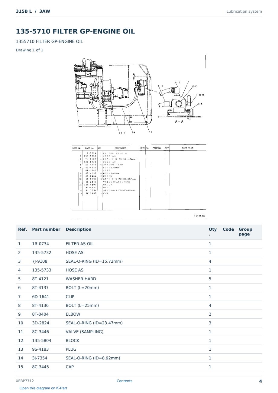 Caterpillar 315B L S/N 3AW Partsbook XEBP7712 (English) - sample page 4 of 10 Caterpillar 315B L S/N 3AW Partsbook XEBP7712 (English) - sample page 4 of 10