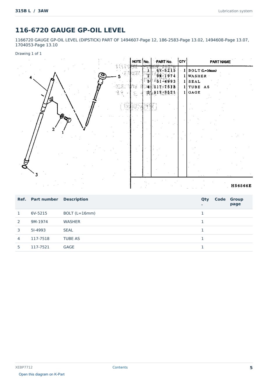 Caterpillar 315B L S/N 3AW Partsbook XEBP7712 (English) - sample page 5 of 10 Caterpillar 315B L S/N 3AW Partsbook XEBP7712 (English) - sample page 5 of 10