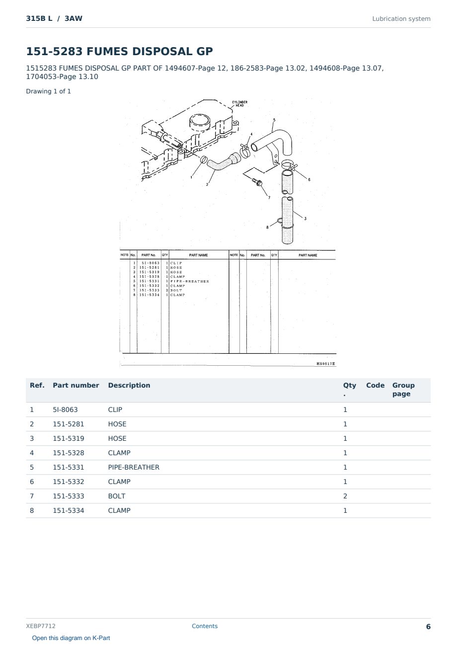 Caterpillar 315B L S/N 3AW Partsbook XEBP7712 (English) - sample page 6 of 10 Caterpillar 315B L S/N 3AW Partsbook XEBP7712 (English) - sample page 6 of 10