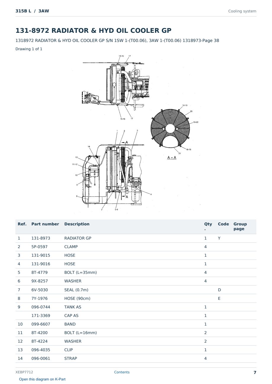 Caterpillar 315B L S/N 3AW Partsbook XEBP7712 (English) - sample page 7 of 10 Caterpillar 315B L S/N 3AW Partsbook XEBP7712 (English) - sample page 7 of 10