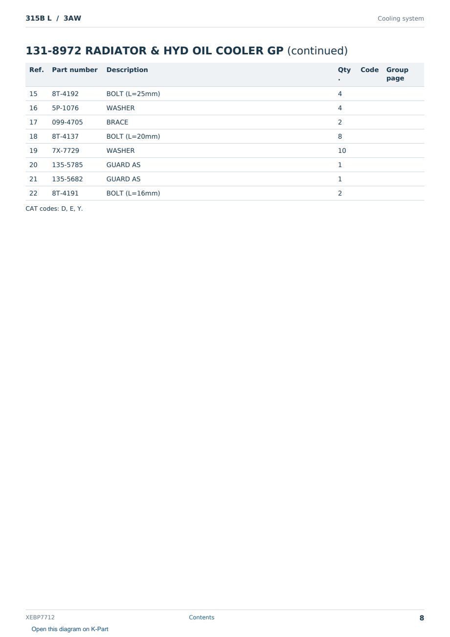 Caterpillar 315B L S/N 3AW Partsbook XEBP7712 (English) - sample page 8 of 10 Caterpillar 315B L S/N 3AW Partsbook XEBP7712 (English) - sample page 8 of 10