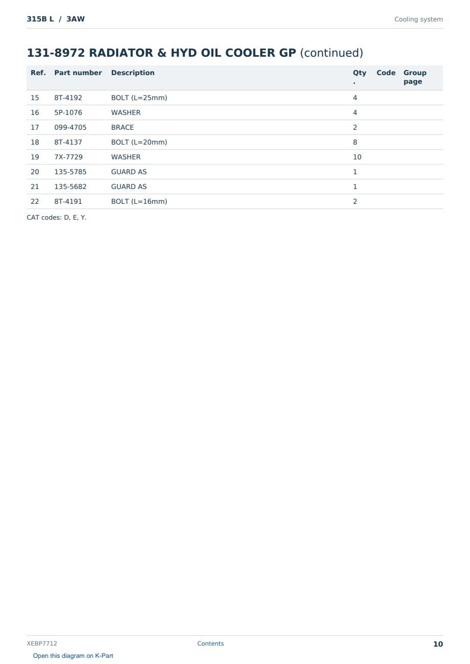 Caterpillar 315B L S/N 3AW Partsbook XEBP7712 (English) - sample page 10 of 10 Caterpillar 315B L S/N 3AW Partsbook XEBP7712 (English) - sample page 10 of 10