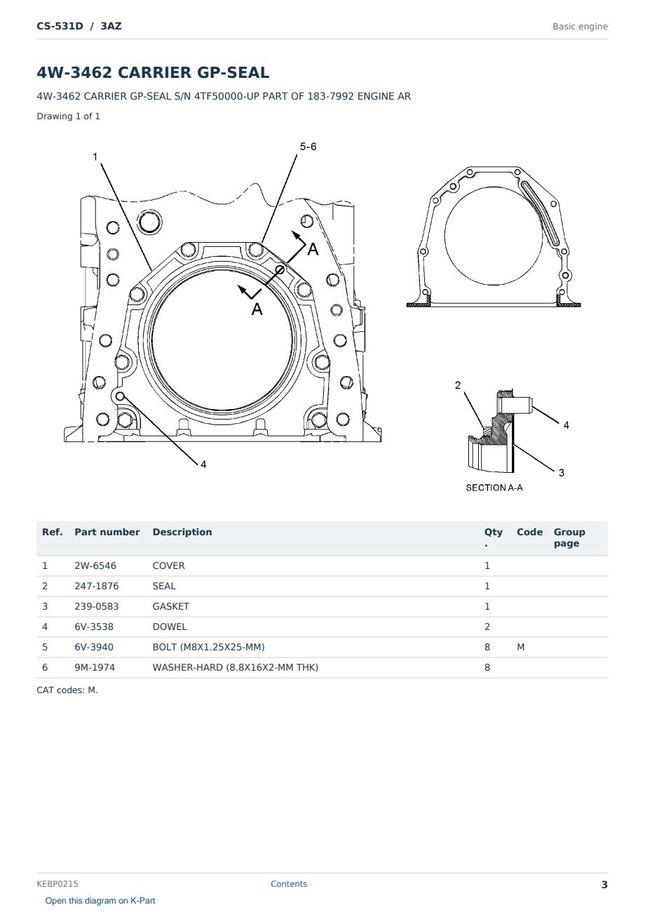 Caterpillar CS-531D S/N 3AZ Partsbook KEBP0215 (English) - sample page 3 of 10 Caterpillar CS-531D S/N 3AZ Partsbook KEBP0215 (English) - sample page 3 of 10