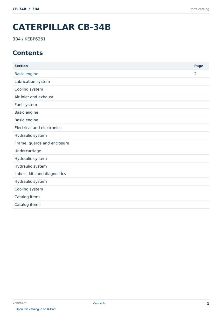 Caterpillar CB-34B S/N 3B4 Partsbook KEBP6261 (English) - sample page 1 of 10 Caterpillar CB-34B S/N 3B4 Partsbook KEBP6261 (English) - sample page 1 of 10