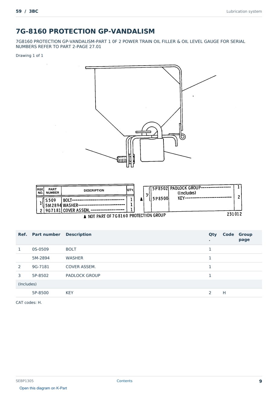 Caterpillar 59 S/N 3BC Partsbook SEBP1305 (English) - sample page 9 of 10 Caterpillar 59 S/N 3BC Partsbook SEBP1305 (English) - sample page 9 of 10