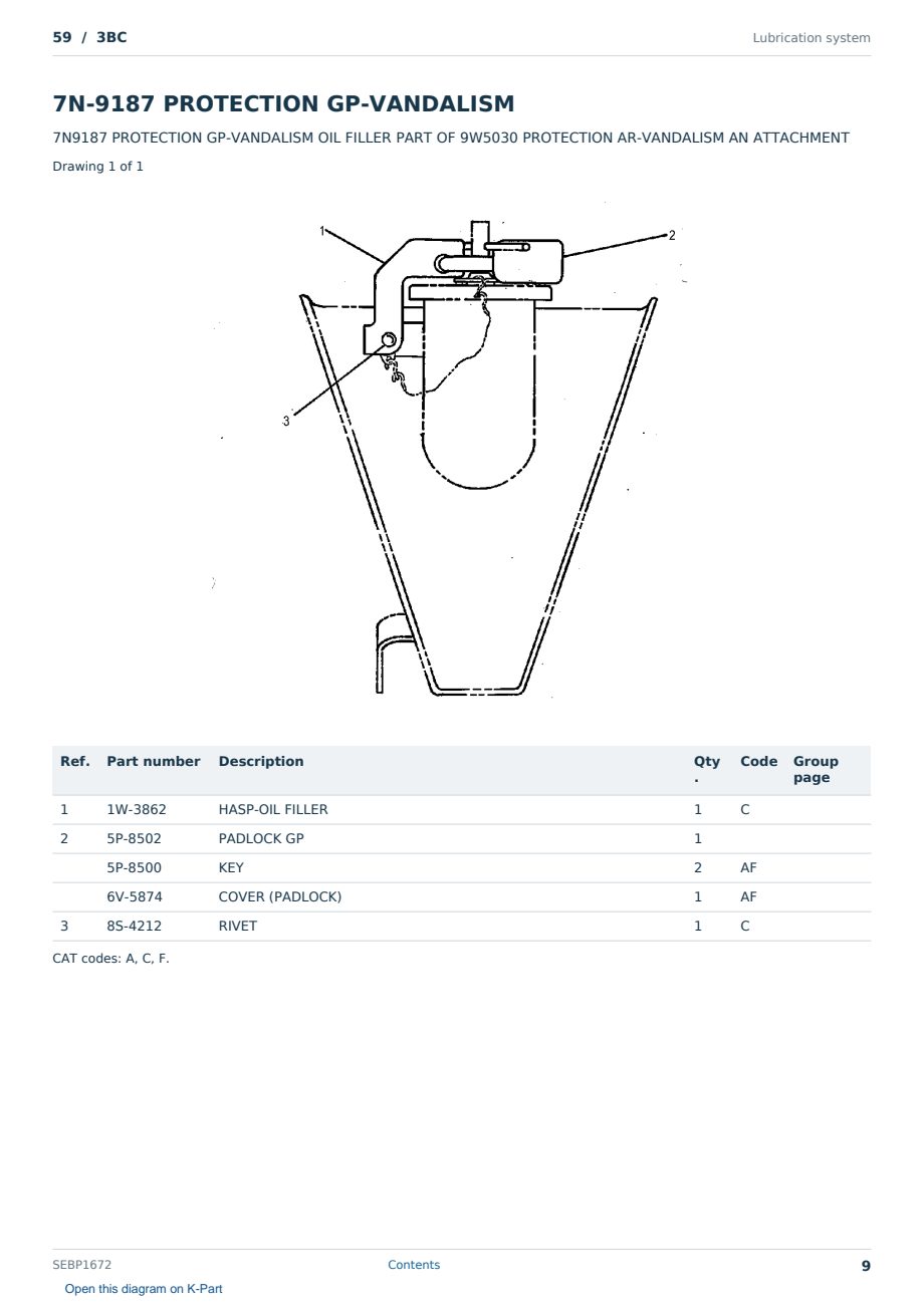 Caterpillar 59 S/N 3BC Partsbook SEBP1672 (English) - sample page 9 of 10 Caterpillar 59 S/N 3BC Partsbook SEBP1672 (English) - sample page 9 of 10