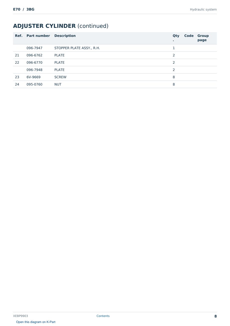 Caterpillar E70 S/N 3BG Partsbook XEBP9903 (English) - sample page 8 of 10 Caterpillar E70 S/N 3BG Partsbook XEBP9903 (English) - sample page 8 of 10