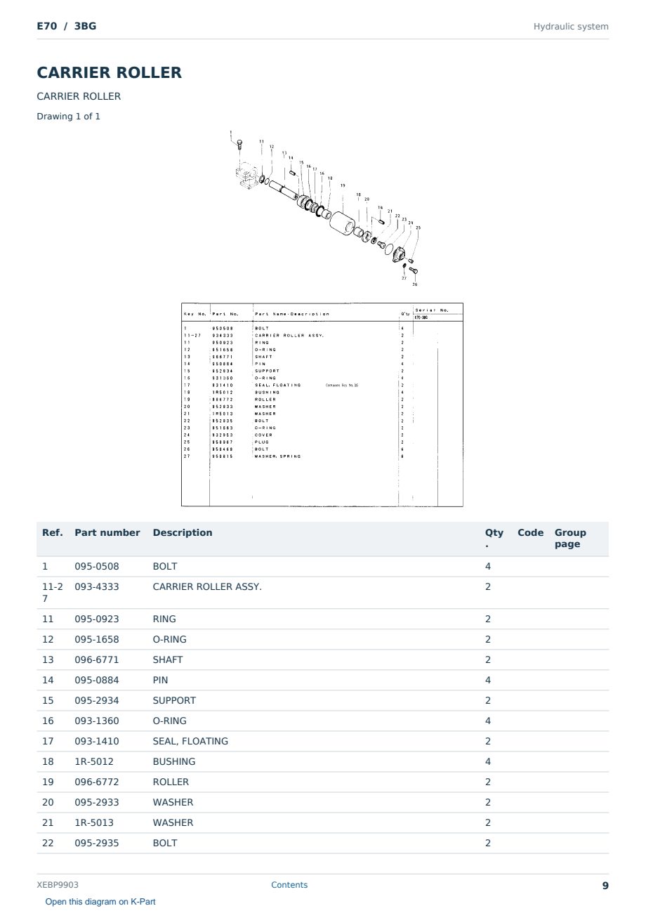 Caterpillar E70 S/N 3BG Partsbook XEBP9903 (English) - sample page 9 of 10 Caterpillar E70 S/N 3BG Partsbook XEBP9903 (English) - sample page 9 of 10