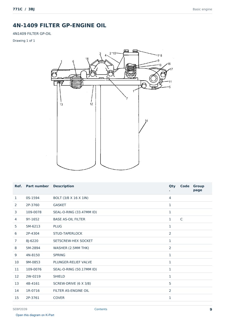 Caterpillar 771C S/N 3BJ Partsbook SEBP2039 (English) - sample page 9 of 10 Caterpillar 771C S/N 3BJ Partsbook SEBP2039 (English) - sample page 9 of 10