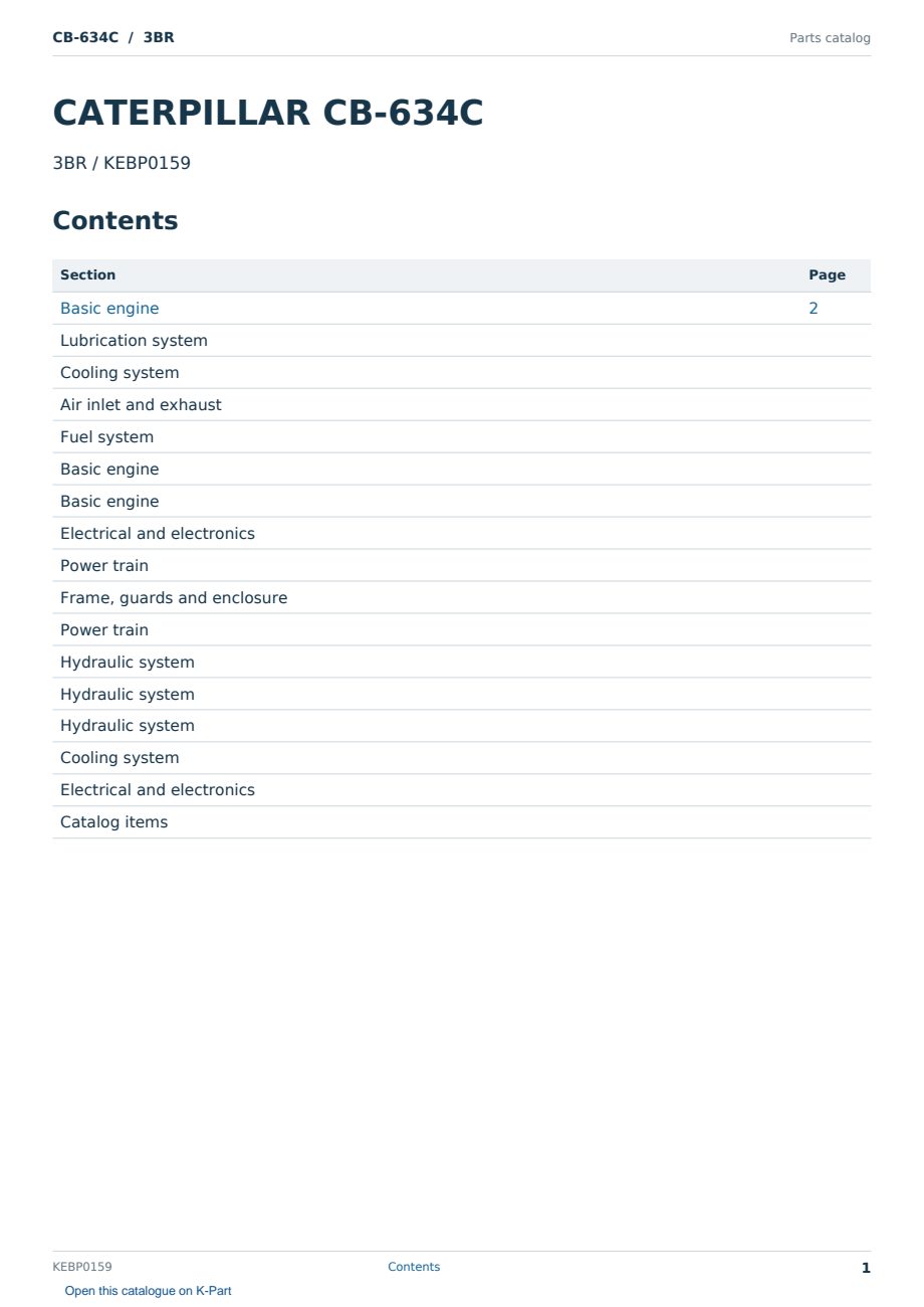 Caterpillar CB-634C S/N 3BR Partsbook KEBP0159 (English) - sample page 1 of 10 Caterpillar CB-634C S/N 3BR Partsbook KEBP0159 (English) - sample page 1 of 10