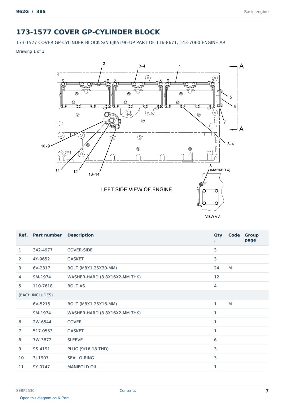 Caterpillar 962G S/N 3BS Partsbook SEBP2530 (English) - sample page 7 of 10 Caterpillar 962G S/N 3BS Partsbook SEBP2530 (English) - sample page 7 of 10