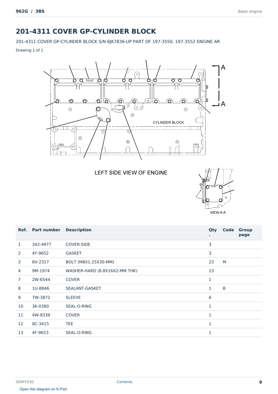 Caterpillar 962G S/N 3BS Partsbook SEBP2530 (English) - sample page 9 of 10 Caterpillar 962G S/N 3BS Partsbook SEBP2530 (English) - sample page 9 of 10