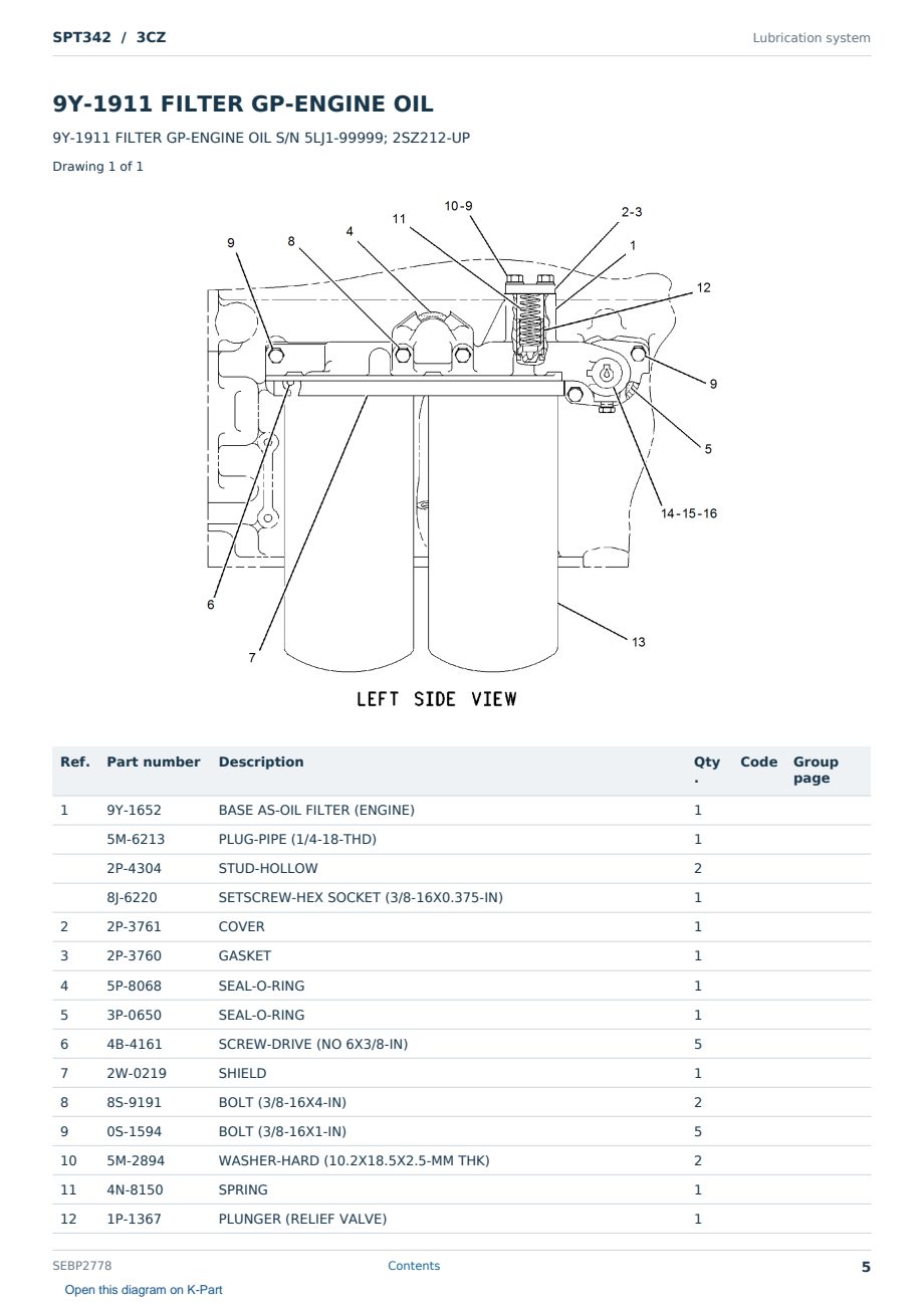 Caterpillar SPT342 S/N 3CZ Partsbook SEBP2778 (English) - sample page 5 of 10 Caterpillar SPT342 S/N 3CZ Partsbook SEBP2778 (English) - sample page 5 of 10