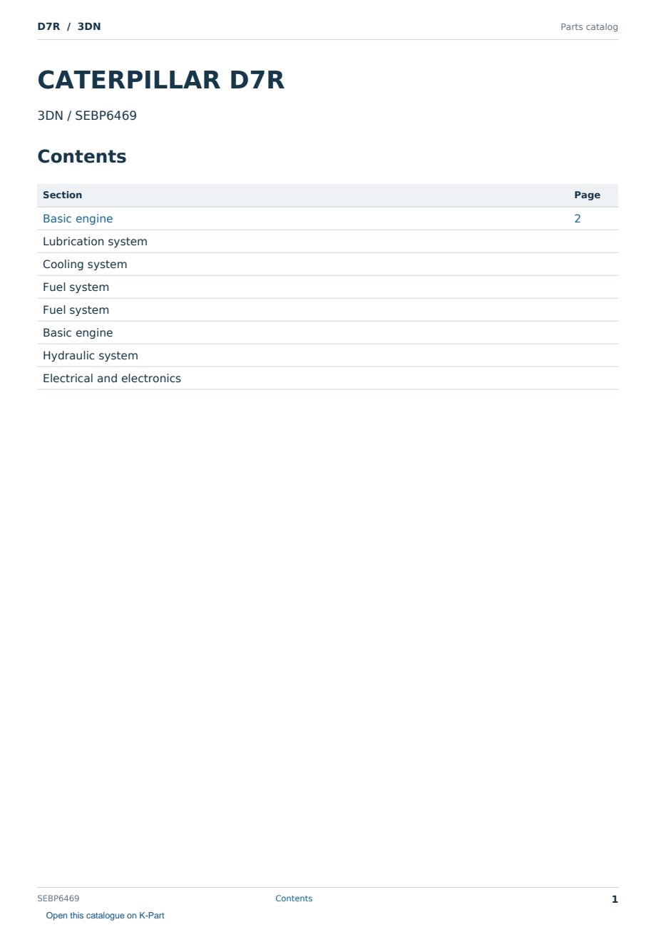 Caterpillar D7R S/N 3DN Partsbook SEBP6469 (English) - sample page 1 of 10 Caterpillar D7R S/N 3DN Partsbook SEBP6469 (English) - sample page 1 of 10