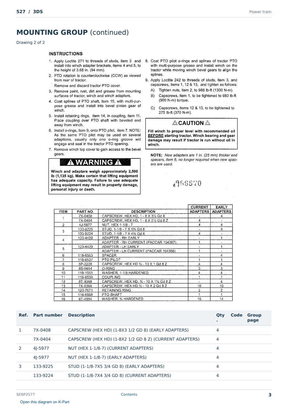 Caterpillar 527 S/N 3DS Partsbook SEBP2577 (English) - sample page 3 of 10 Caterpillar 527 S/N 3DS Partsbook SEBP2577 (English) - sample page 3 of 10
