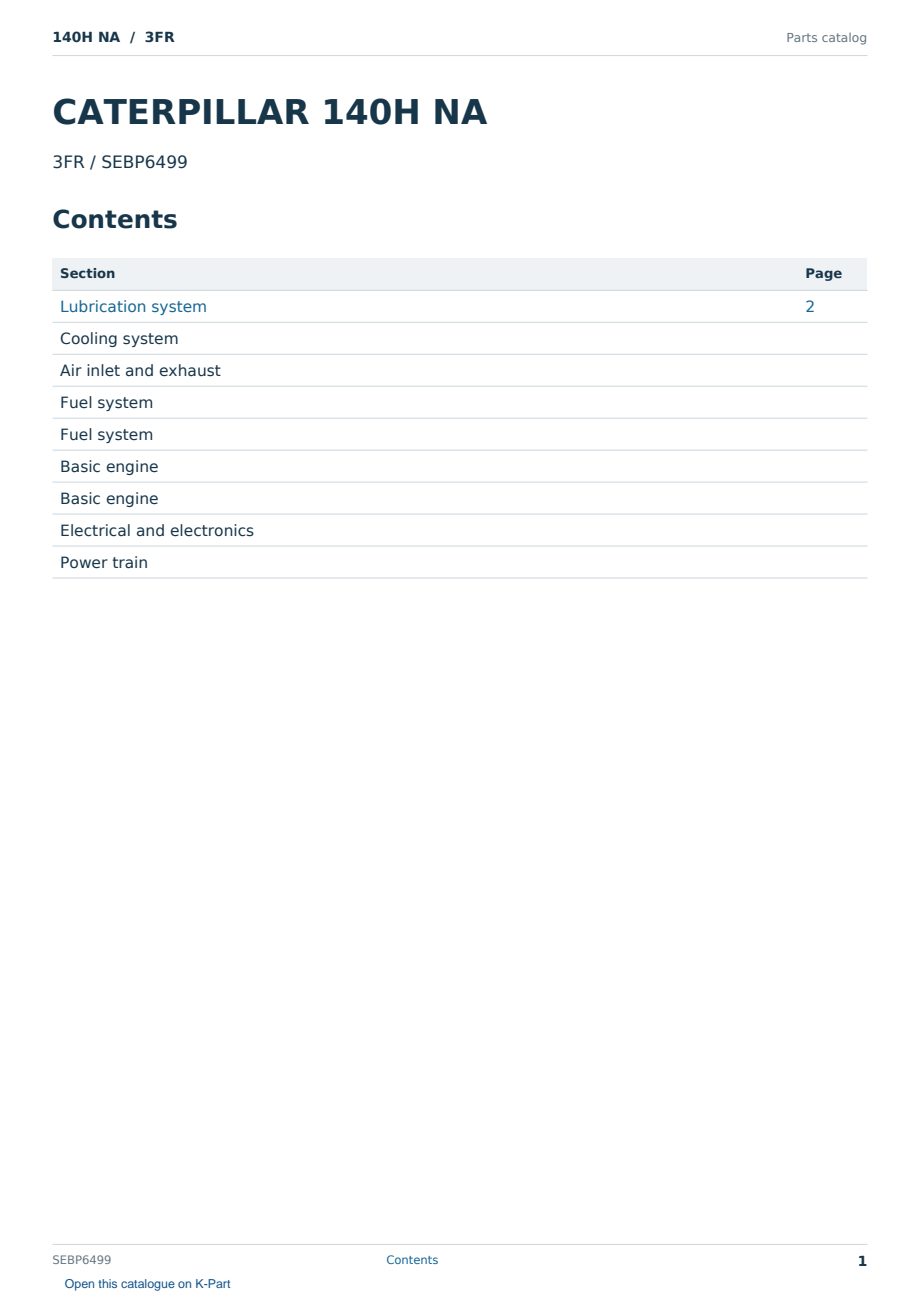 Caterpillar 140H NA S/N 3FR Partsbook SEBP6499 (English) - sample page 1 of 10 Caterpillar 140H NA S/N 3FR Partsbook SEBP6499 (English) - sample page 1 of 10