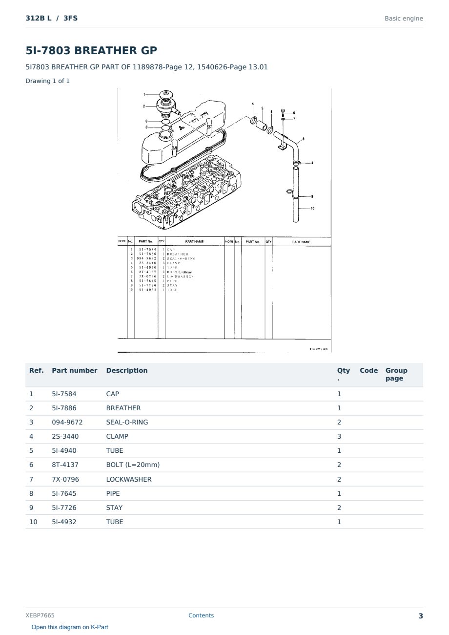 Caterpillar 312B L S/N 3FS Partsbook XEBP7665 (English) - sample page 3 of 10 Caterpillar 312B L S/N 3FS Partsbook XEBP7665 (English) - sample page 3 of 10