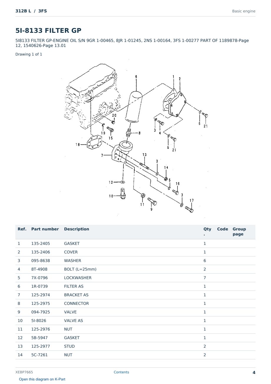 Caterpillar 312B L S/N 3FS Partsbook XEBP7665 (English) - sample page 4 of 10 Caterpillar 312B L S/N 3FS Partsbook XEBP7665 (English) - sample page 4 of 10