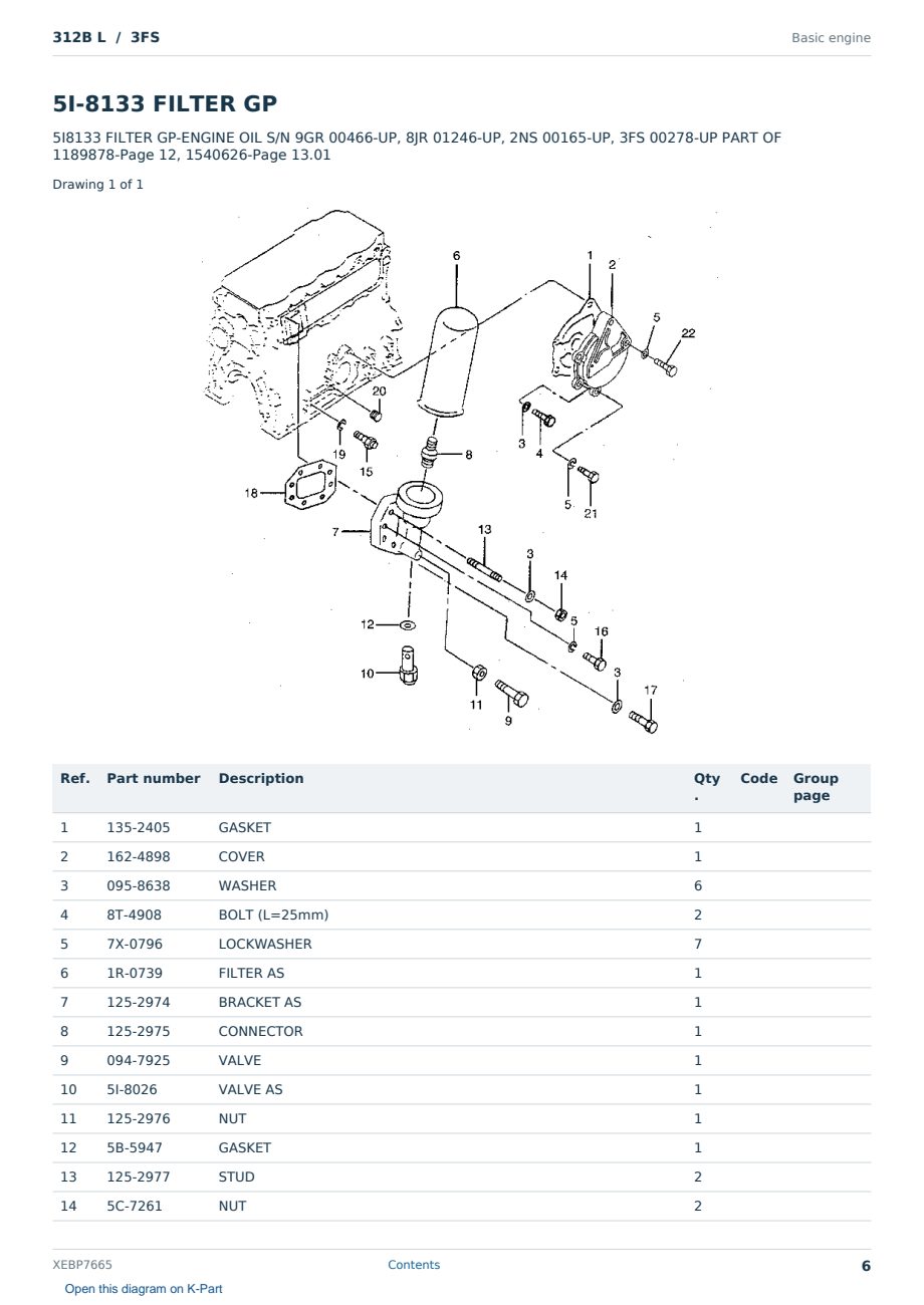 Caterpillar 312B L S/N 3FS Partsbook XEBP7665 (English) - sample page 6 of 10 Caterpillar 312B L S/N 3FS Partsbook XEBP7665 (English) - sample page 6 of 10