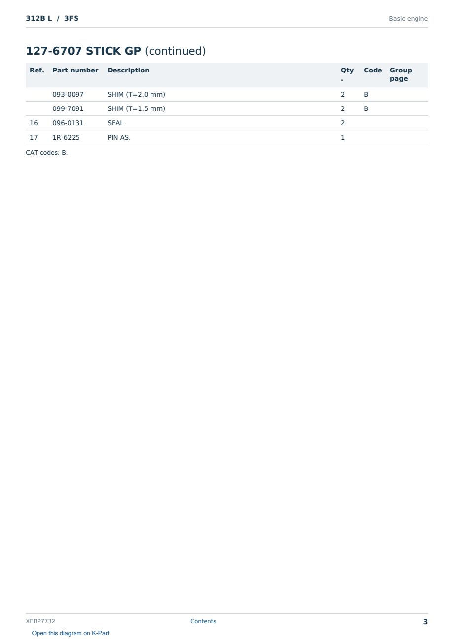 Caterpillar 312B L S/N 3FS Partsbook XEBP7732 (English) - sample page 3 of 10 Caterpillar 312B L S/N 3FS Partsbook XEBP7732 (English) - sample page 3 of 10