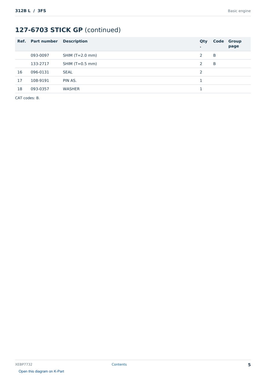 Caterpillar 312B L S/N 3FS Partsbook XEBP7732 (English) - sample page 5 of 10 Caterpillar 312B L S/N 3FS Partsbook XEBP7732 (English) - sample page 5 of 10