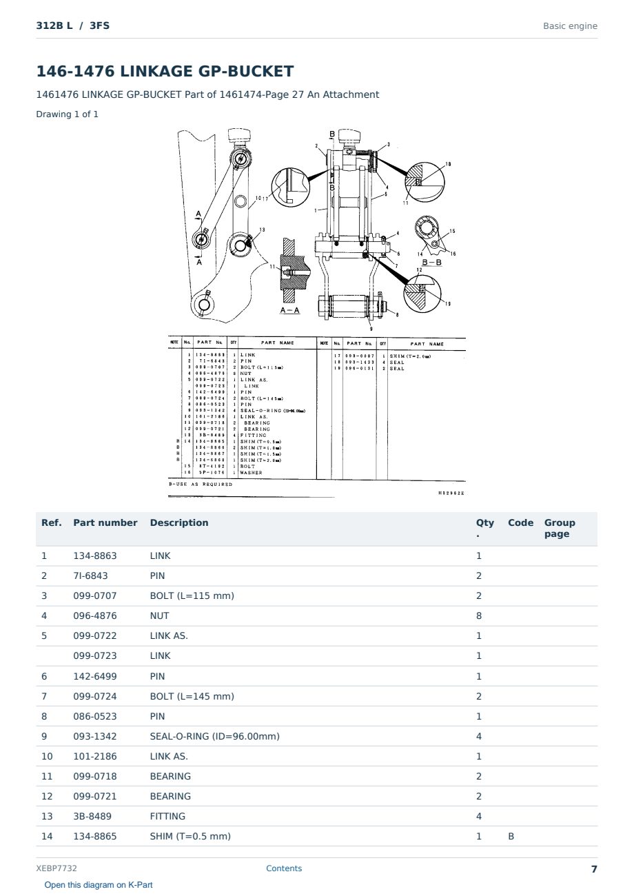 Caterpillar 312B L S/N 3FS Partsbook XEBP7732 (English) - sample page 7 of 10 Caterpillar 312B L S/N 3FS Partsbook XEBP7732 (English) - sample page 7 of 10