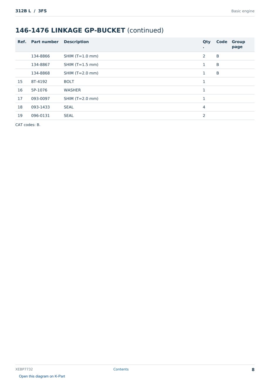 Caterpillar 312B L S/N 3FS Partsbook XEBP7732 (English) - sample page 8 of 10 Caterpillar 312B L S/N 3FS Partsbook XEBP7732 (English) - sample page 8 of 10
