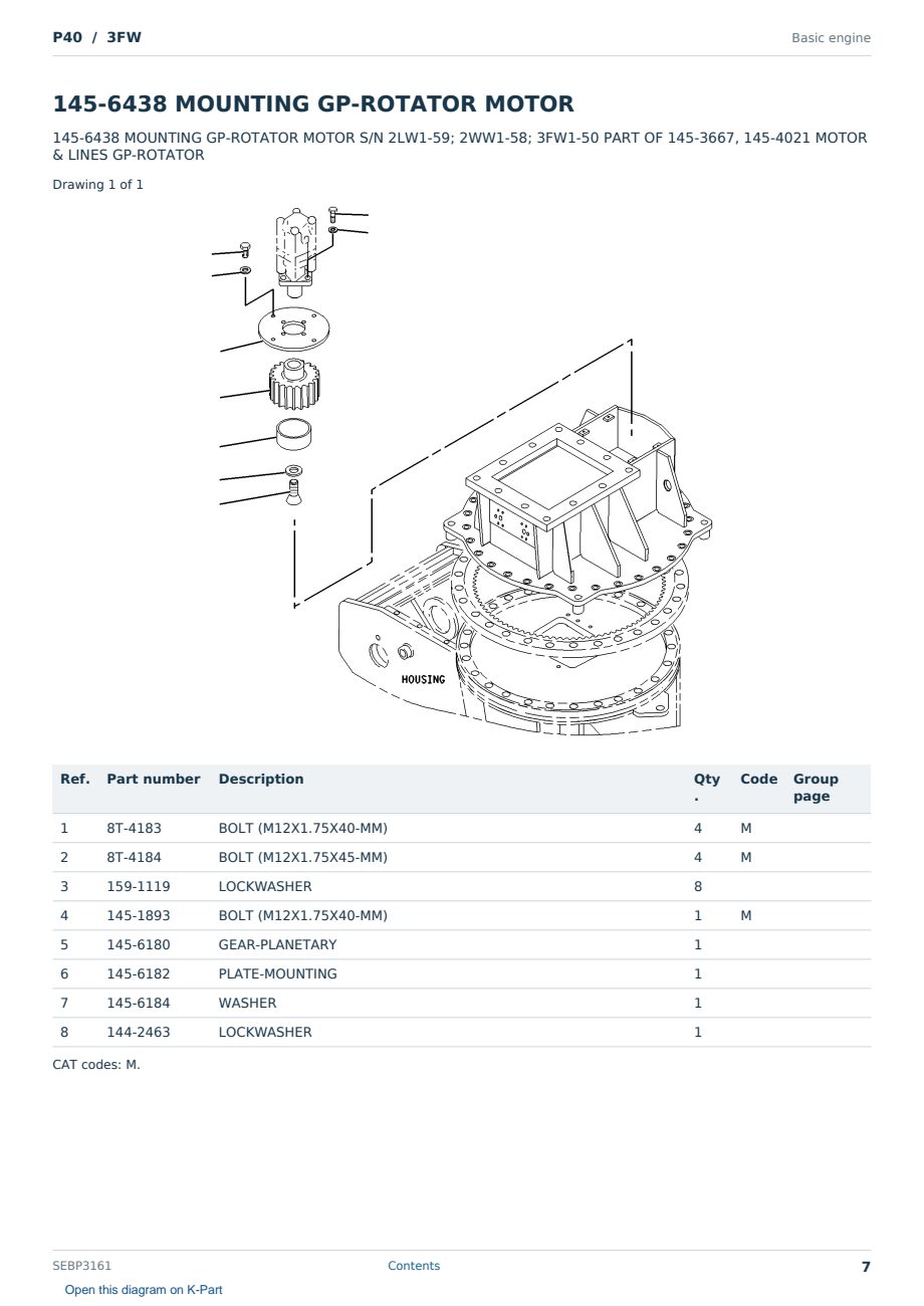 Caterpillar P40 S/N 3FW Partsbook SEBP3161 (English) - sample page 7 of 10 Caterpillar P40 S/N 3FW Partsbook SEBP3161 (English) - sample page 7 of 10