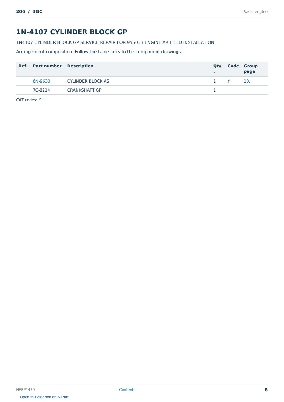 Caterpillar 206 S/N 3GC Partsbook HEBP1479 (English) - sample page 8 of 10 Caterpillar 206 S/N 3GC Partsbook HEBP1479 (English) - sample page 8 of 10