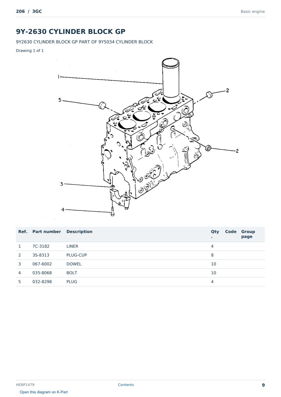 Caterpillar 206 S/N 3GC Partsbook HEBP1479 (English) - sample page 9 of 10 Caterpillar 206 S/N 3GC Partsbook HEBP1479 (English) - sample page 9 of 10